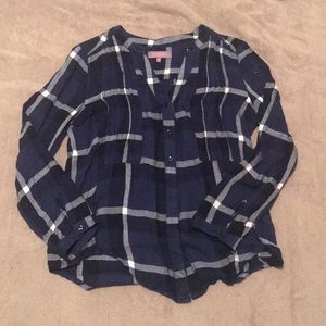 Blue plaid button-down long-sleeve